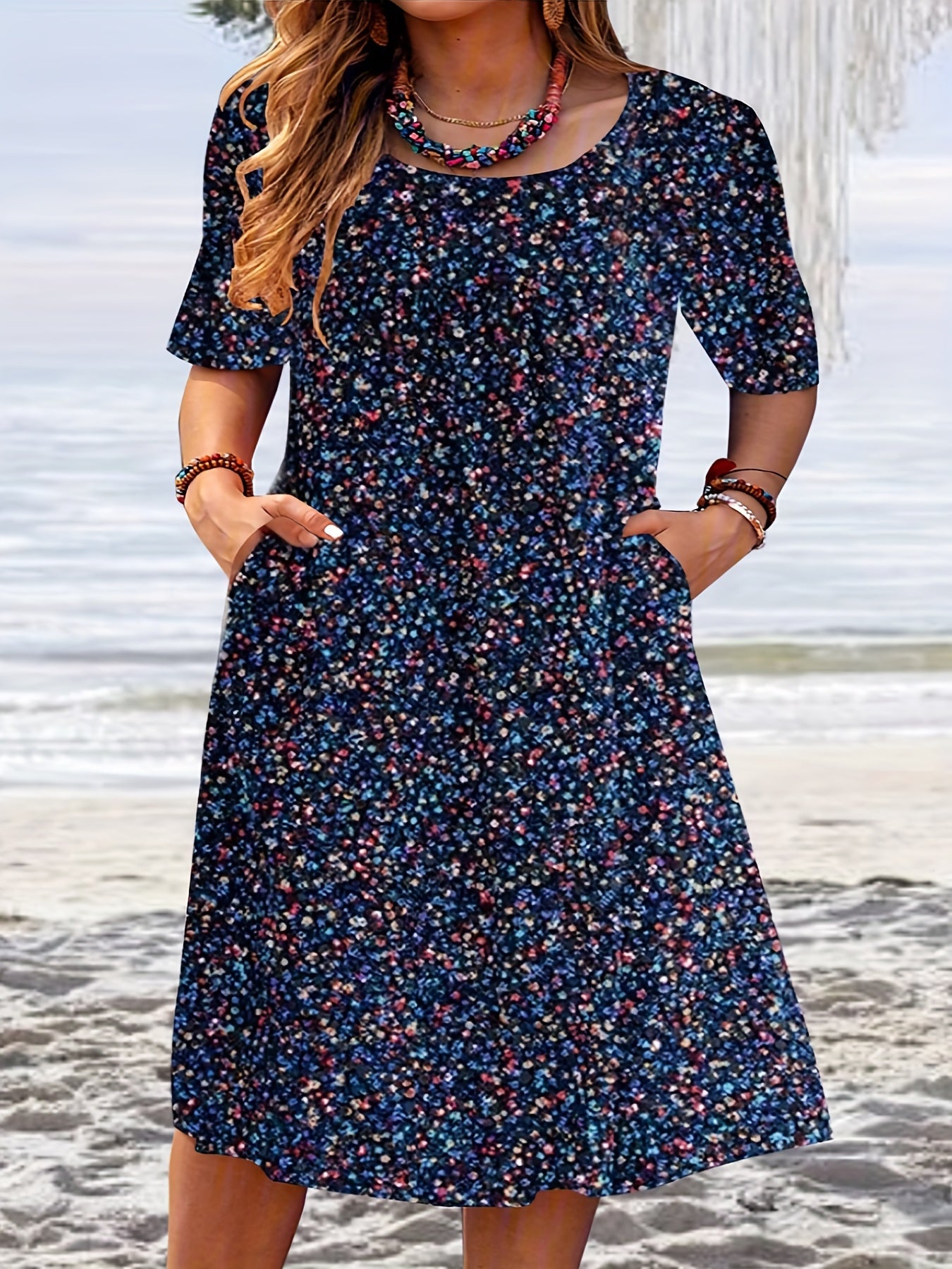  Casual Dress Women's Floral Print Tee Dress With Pockets