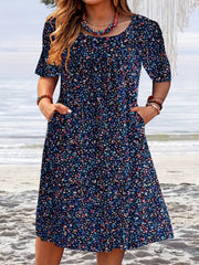  Casual Dress Women's Floral Print Tee Dress With Pockets