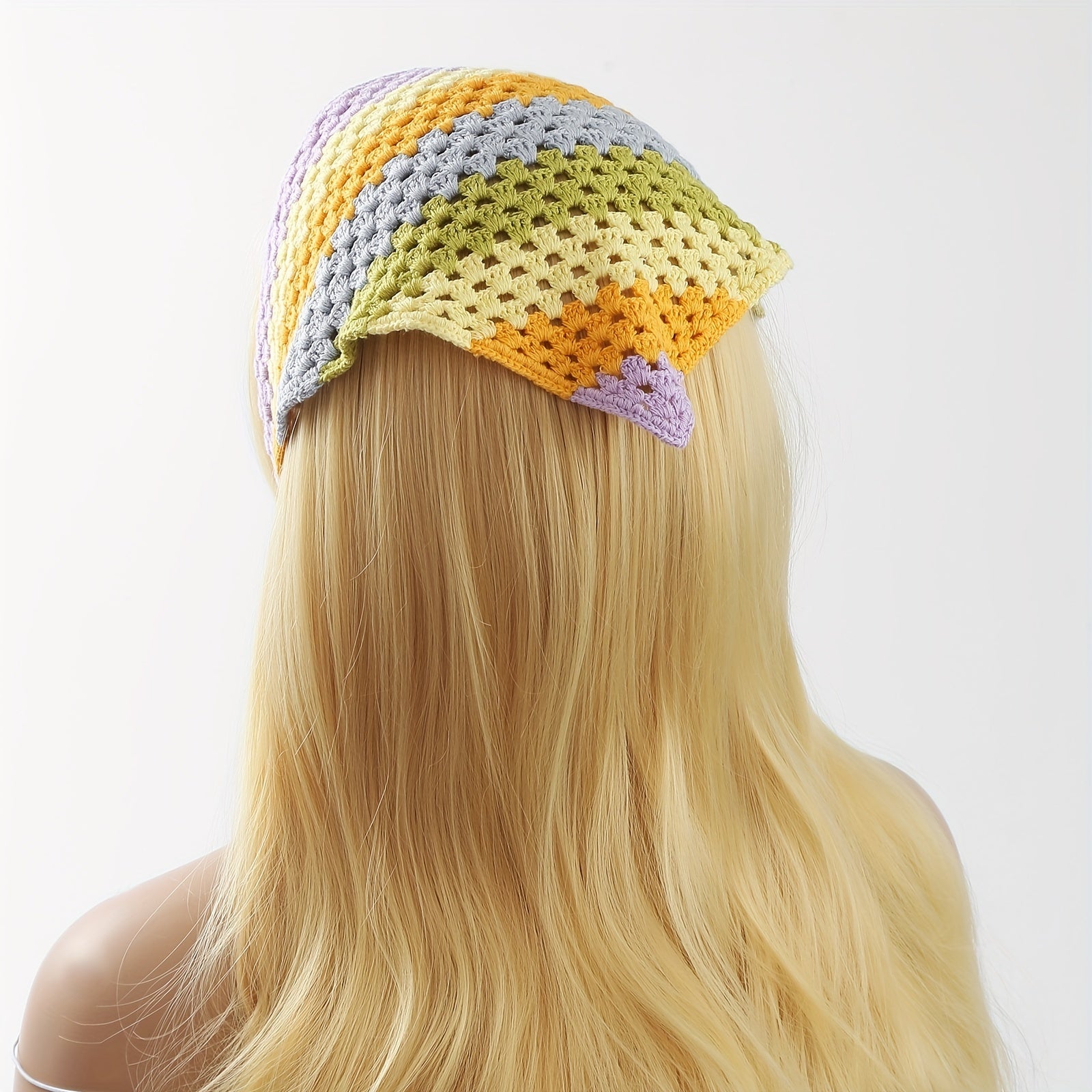 Rainbow Hollow Crochet Triangle Scarf Pastoral Style Headband Hair Accessories