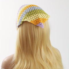 Rainbow Hollow Crochet Triangle Scarf Pastoral Style Headband Hair Accessories