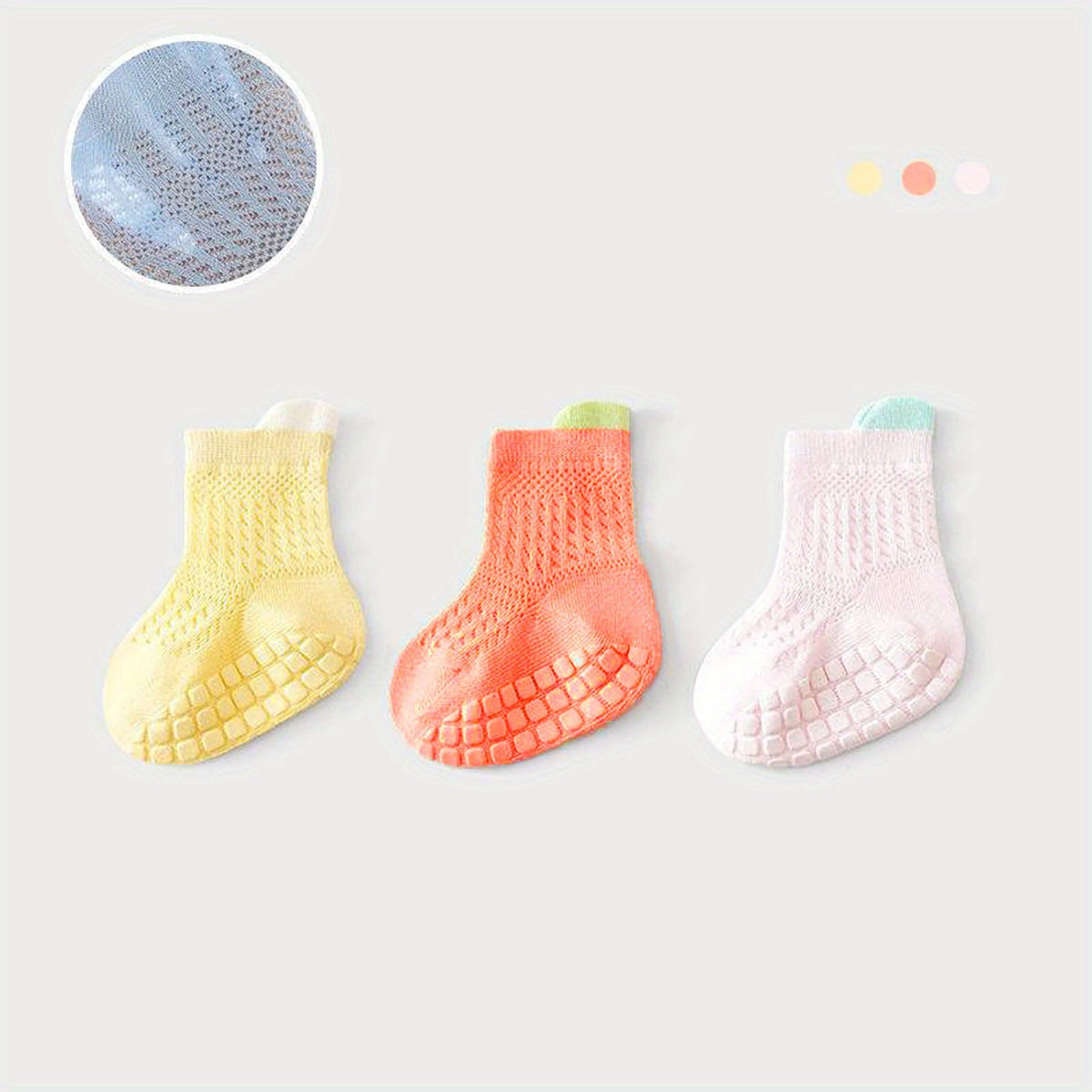 6 Pairs Baby Boys Mesh Breathable Crew Socks Anti-Skid Toddlers Children's Socks