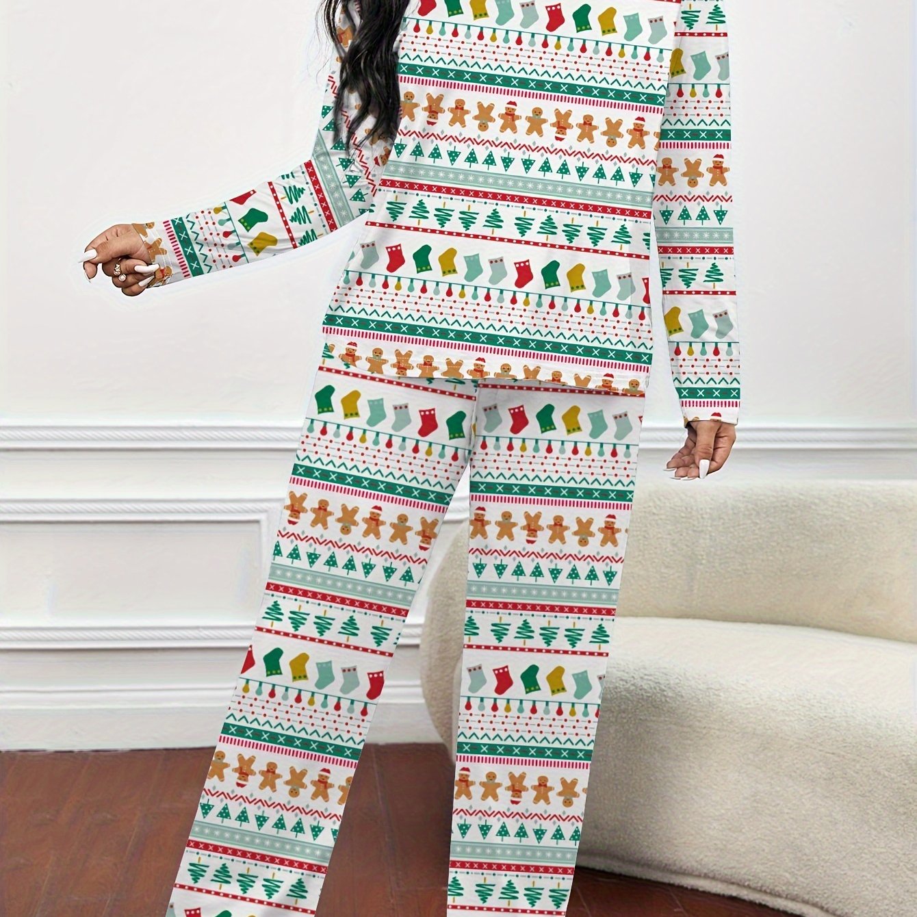  Christmas Casual Pajamas Set Women's Plus Print Tee & Pant