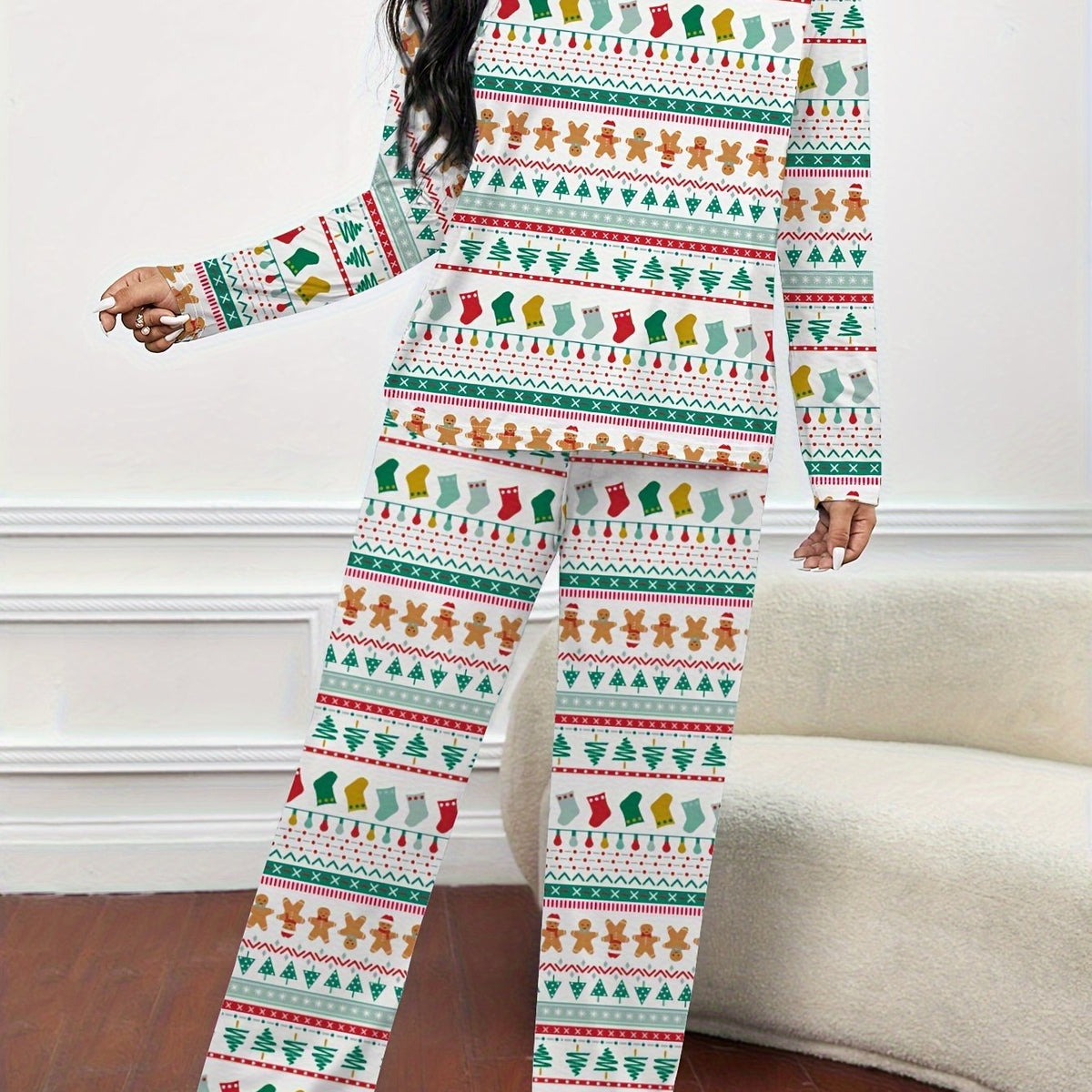  Christmas Casual Pajamas Set Women's Plus Print Tee & Pant