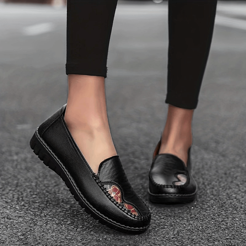 Women's Floral Loafer Flats Soft Sole Comfy Faux Leather Shoes