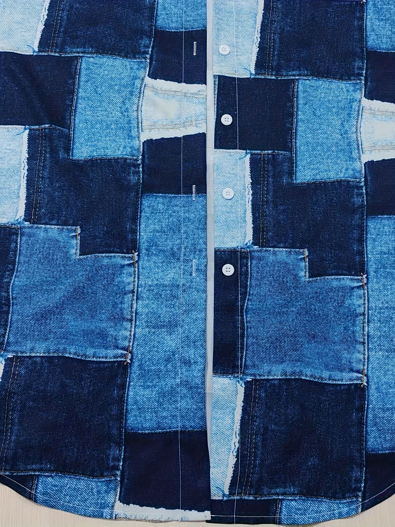 Denim Print Button Up Tunic Shirt