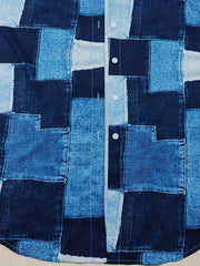  Denim Print Button Up Tunic Shirt
