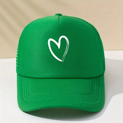 Heart Printed Trucker Hat Candy Mesh Dad Hat Baseball Cap for Women Men