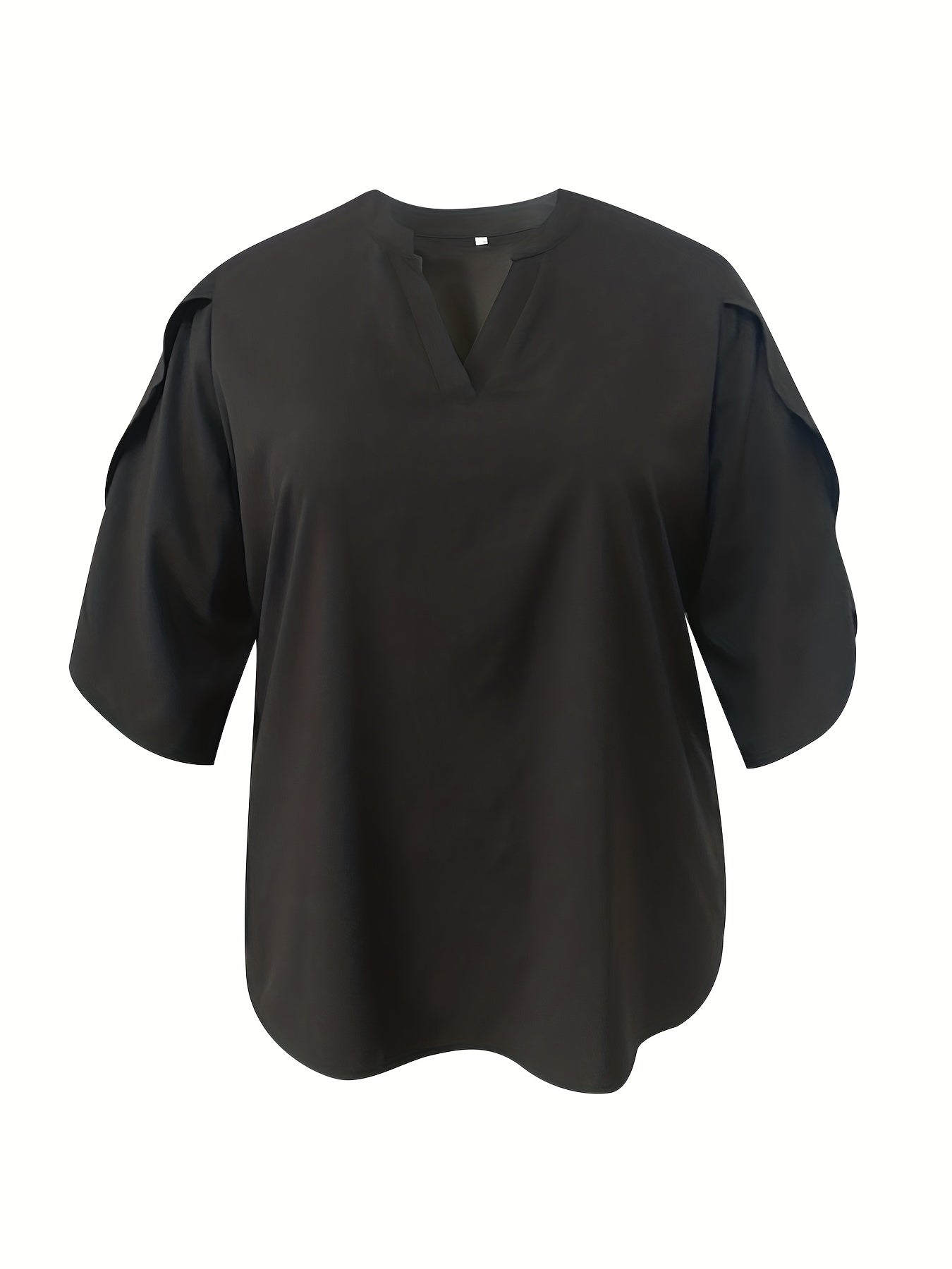  Casual Blouse Women's Plus Solid Petal Sleeve Top