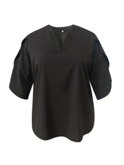  Casual Blouse Women's Plus Solid Petal Sleeve Top