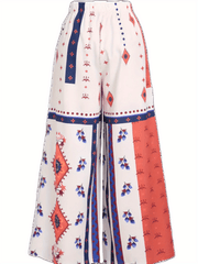 Women's Plus Floral Print Wide Leg Pants Elastic Waist Pockets