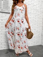  Floral Print V Neck Maxi Cami Dress