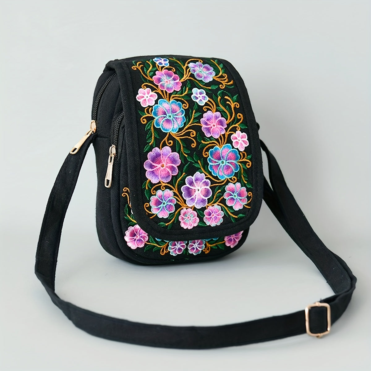 Vintage Ethnic Style Mini Crossbody Bag with Flower Embroidery