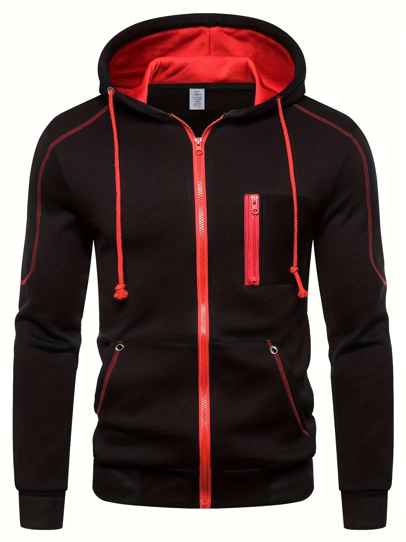 Men's Chest Zip Pocket Zip Up Hooded Jacket Casual Hoodie
