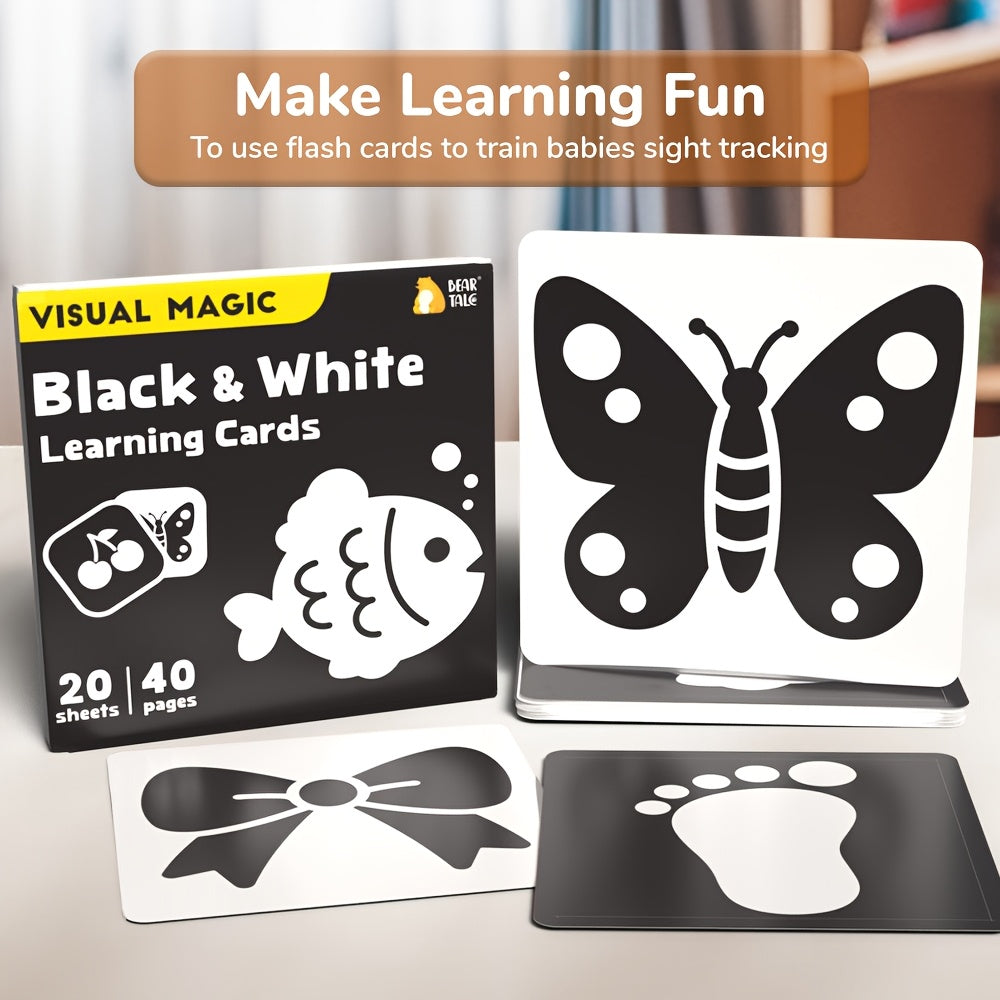 40 Pages Baby Flashcards High Contrast Newborn Brain Development Toy
