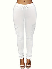  Cargo Pants Drawstring High Rise Solid Flap Pocket