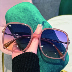 Oversized Square Frame Sunglasses Gradient Chain Temple UV400