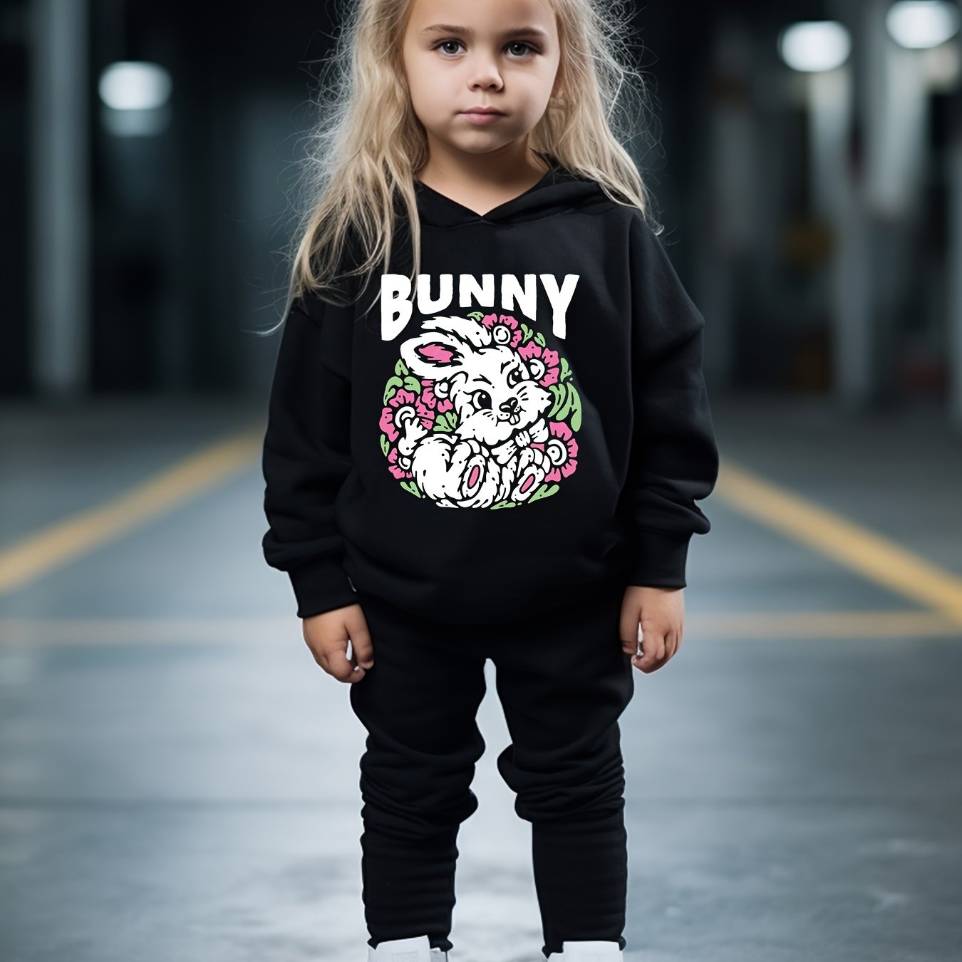 OERYUI Kids Bunny Print Activewear Set - Hoodie & Pants