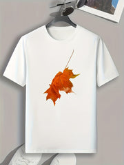 Leaf Pattern Print Men's Comfy Sports T-shirt Graphic Tee