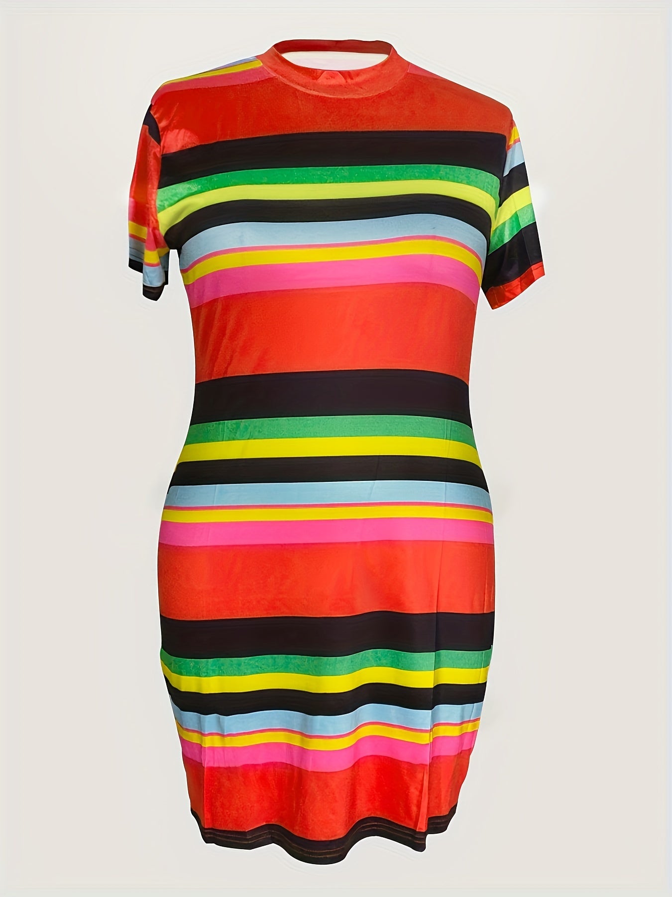  Colorful Stripe Print Bodycon Dress