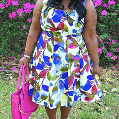  Floral Print Round Neck Midi Dress