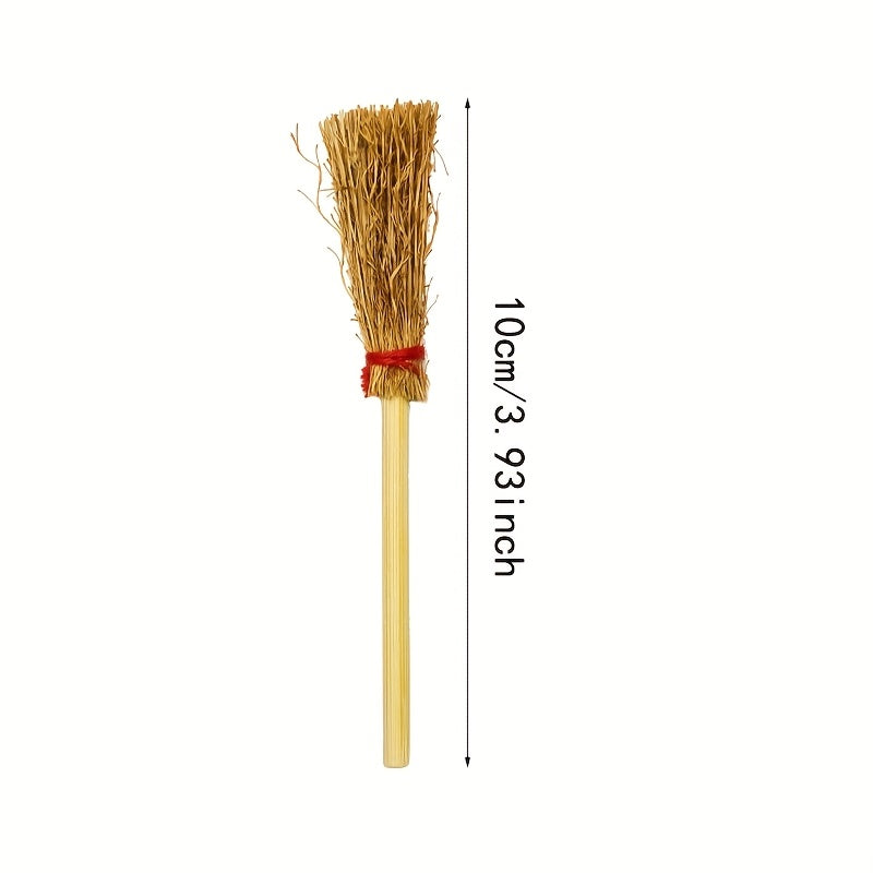 12pcs Mini Bamboo Brooms Red Ribbon Craft Decor Halloween Party