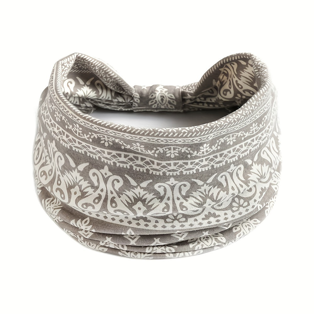 Boho Vintage Headband Paisley Pattern Stretchy Turban for Women