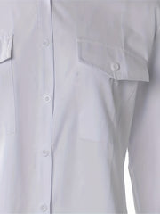  Solid Long Sleeve Lapel Button Up Shirt Top