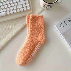 3 Pairs Solid Fuzzy Socks Warm Mid Tube Women's Stockings