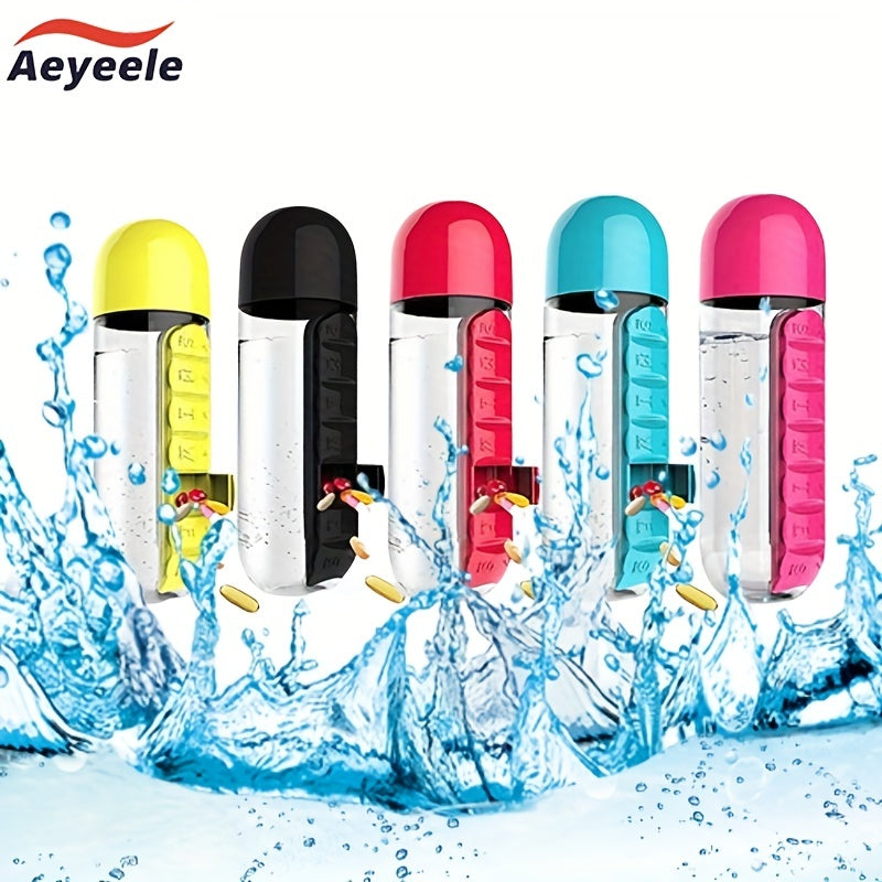 Aeyeele 20oz Water Bottle with Pill Box for Medicine Vitamins Tea Candies