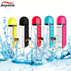 Aeyeele 20oz Water Bottle with Pill Box for Medicine Vitamins Tea Candies