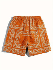 Retro Pattern Print Men's Breathable Shorts with Side Pockets