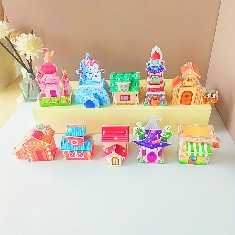 10pcs 3D DIY Mini Scene House Puzzle Kit for Parent-Child Interaction