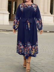  Floral Print Long Sleeve Maxi Dress