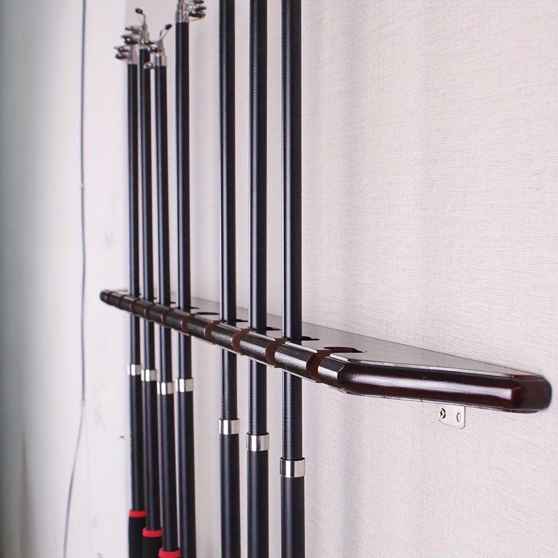 Solid Wood Fishing Rod Storage Rack Wall Mounted Display Holder