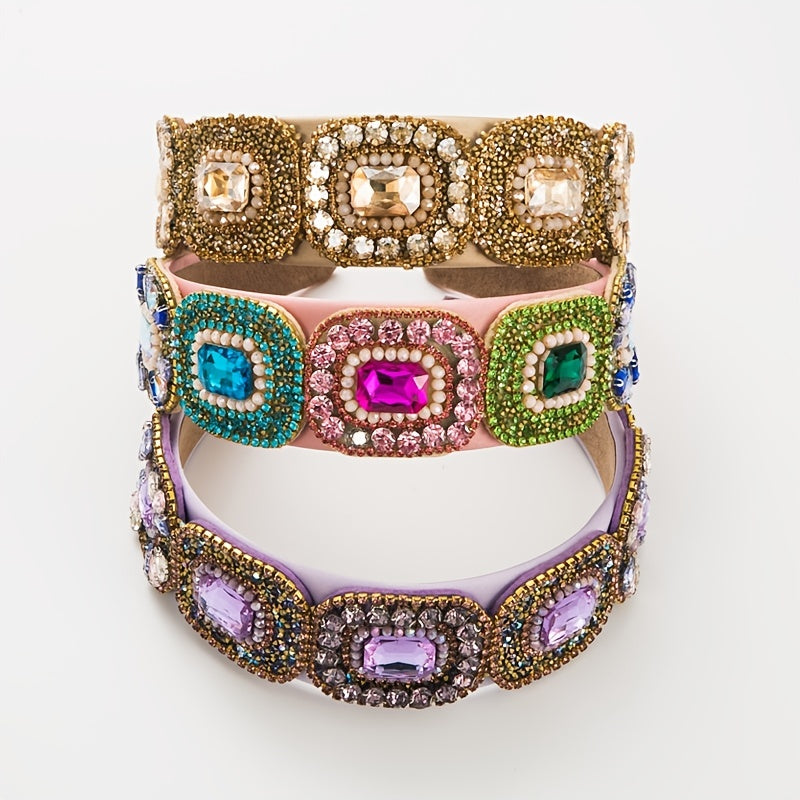 Baroque Rhinestone Headband Hand Sewn Glass Rhinestone Hair Hoop