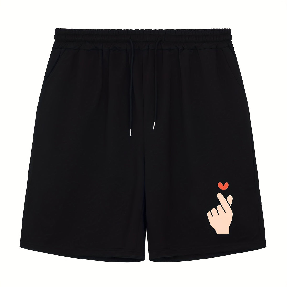 Men's Love Gesture Print Workout Shorts Breathable Drawstring Sports Shorts