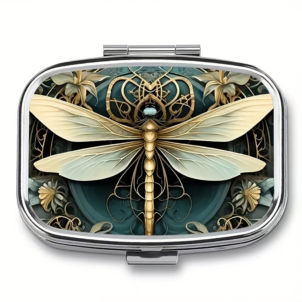 Dragonfly Pill Organizer Metal Medicine Case Waterproof Pocket Size for Travel