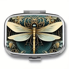 Dragonfly Pill Organizer Metal Medicine Case Waterproof Pocket Size for Travel