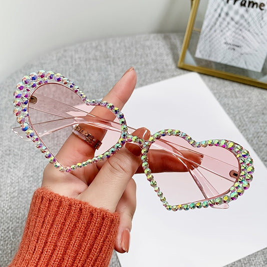Rhinestone Heart Sunglasses Tinted Lens UV Protection