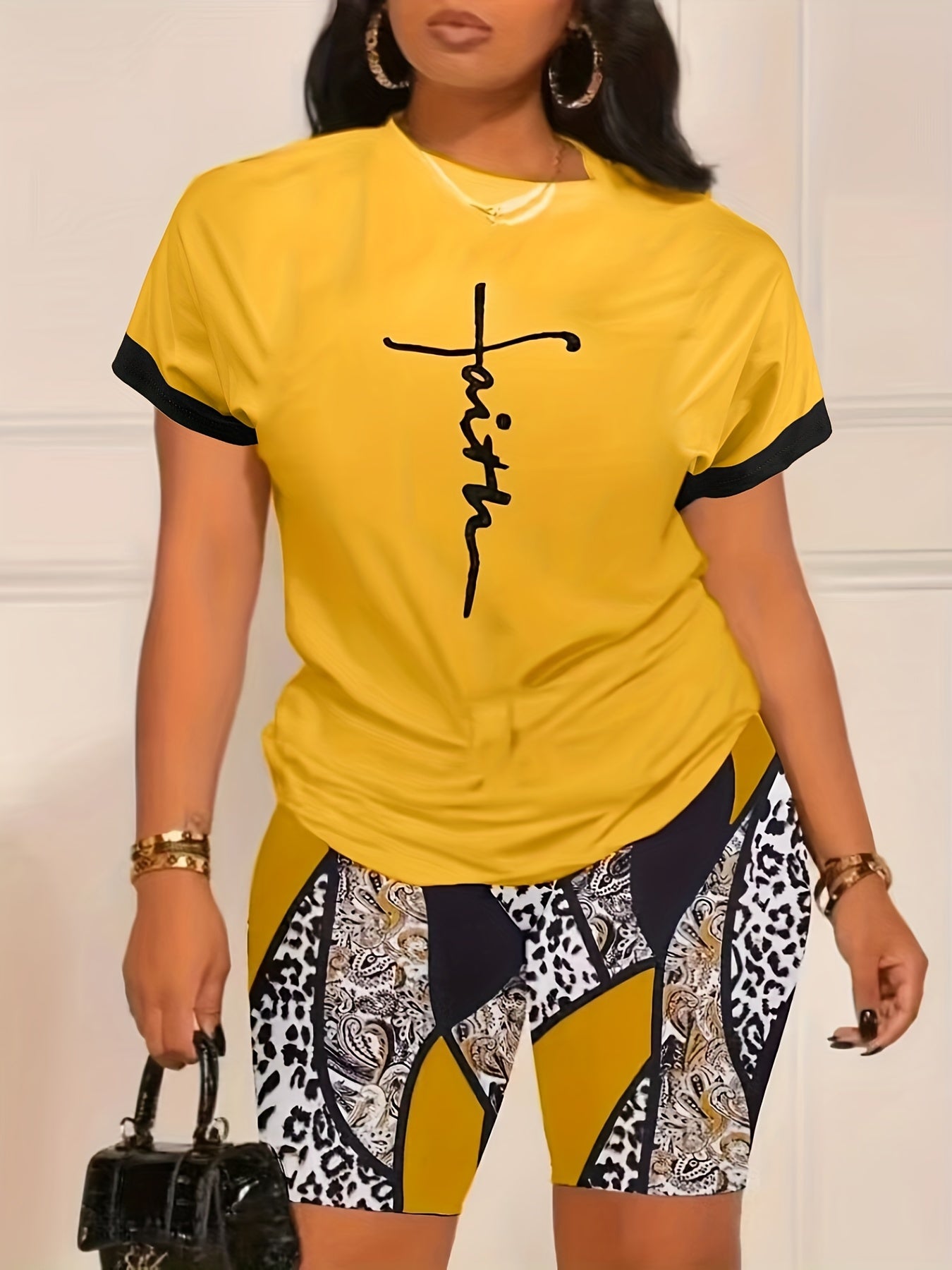 Faith Letter Print Two Piece Set Casual Outfit