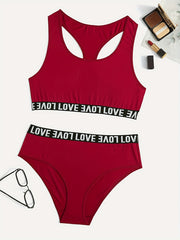  Casual Lingerie Set: Letter Tape Racer Back Bra & Underwear