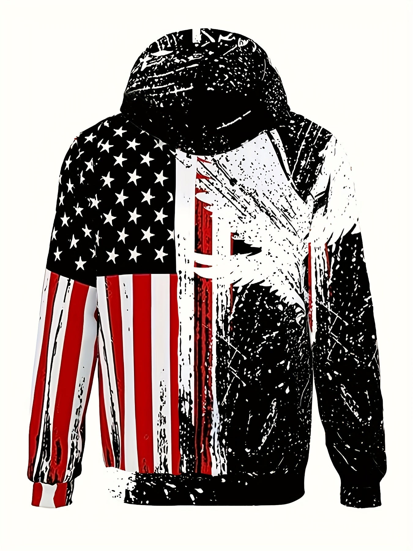 Eagle & Flag Print Hoodie for Men Graphic Sweatshirt Kangaroo Pocket