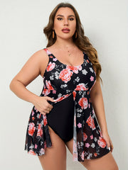  Vacay Swimsuit Women's Plus Colorblock Floral Print One Piece Swimsuit