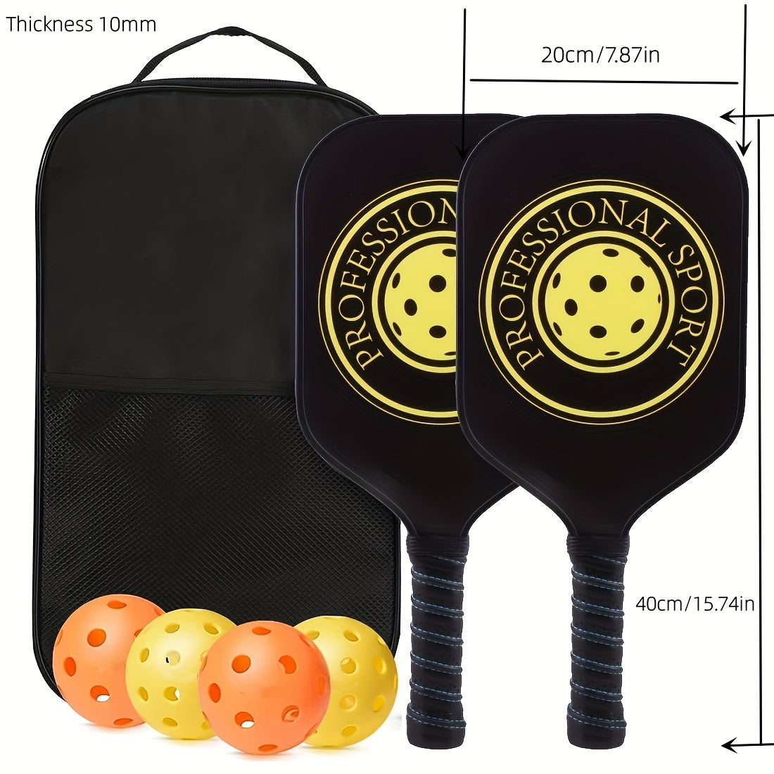 Carbon Fiber Pickleball Racket Set with 2 Rackets and 4 Balls