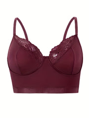  Sexy Bra Women's Plus Contrast Lace Trim Longline Bra