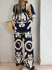  Abstract Print Top & Pants Two Piece Set