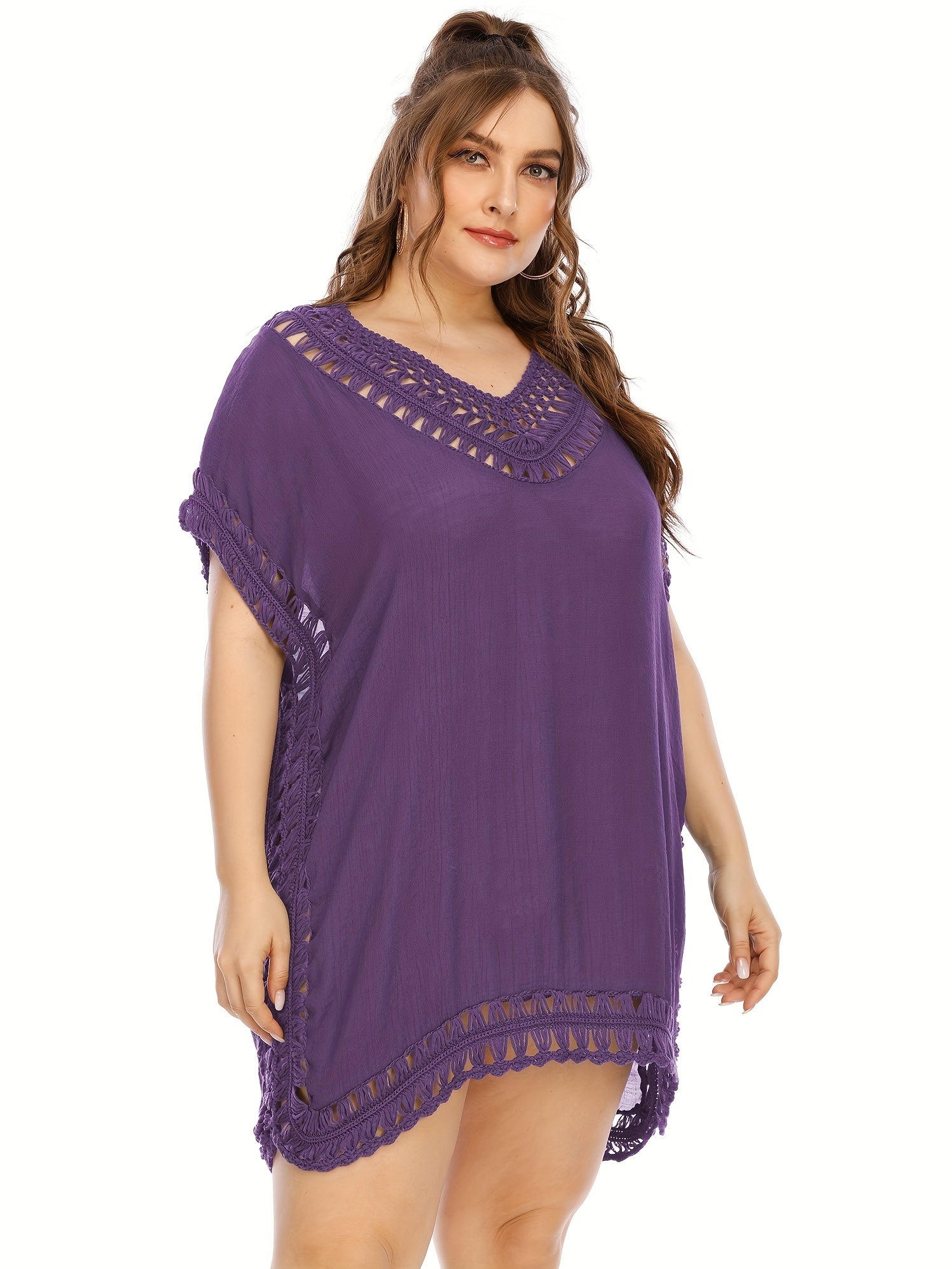  Crochet Cut Out V Neck Cover Up Dress