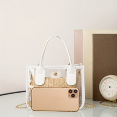 2pc Transparent & Straw Crossbody Handbag Set - Beach Vacation Essentials