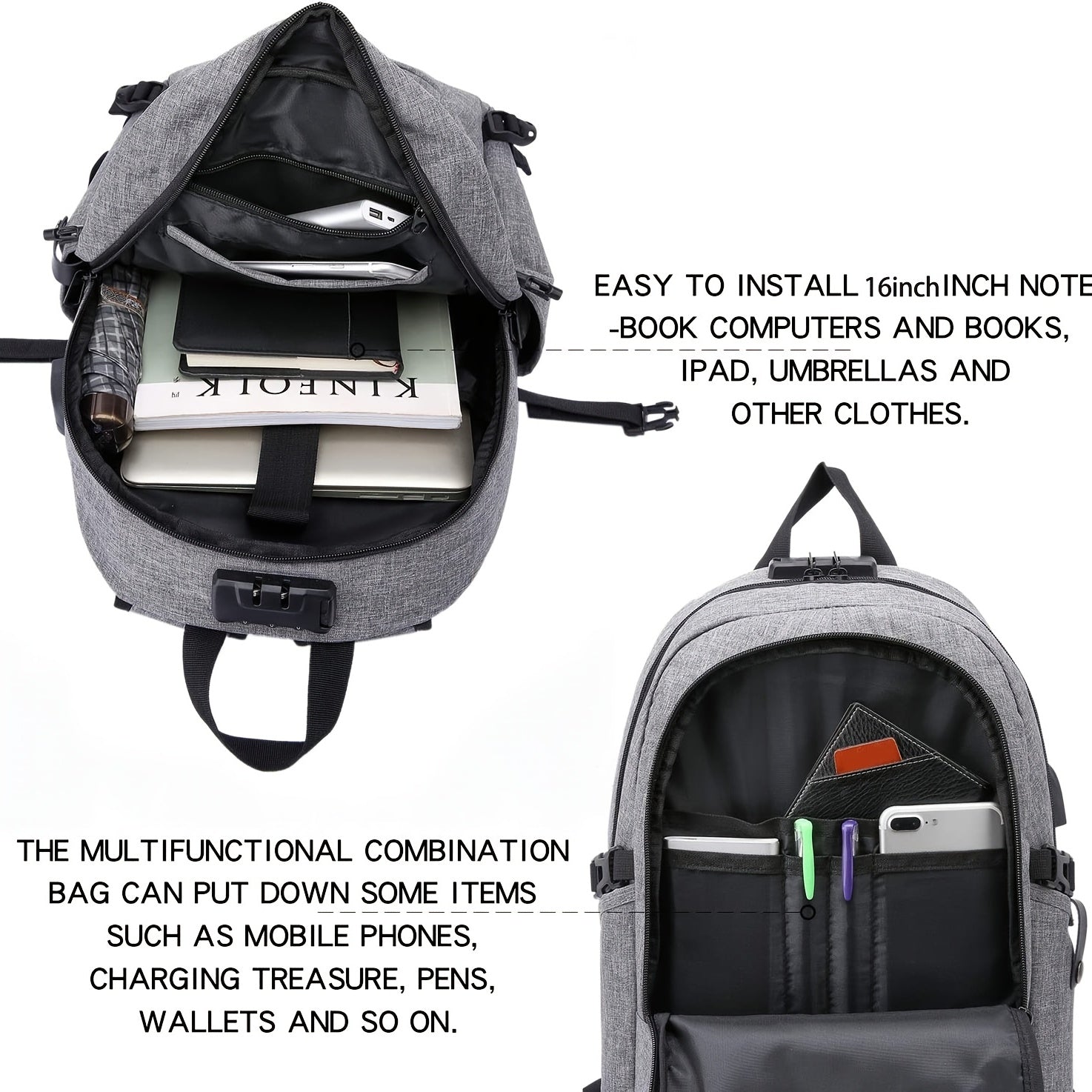 Anti Theft Laptop Backpack with USB Charging Port Slim Waterproof College School