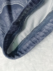  Denim & Brush Print High Rise Skinny Shorts